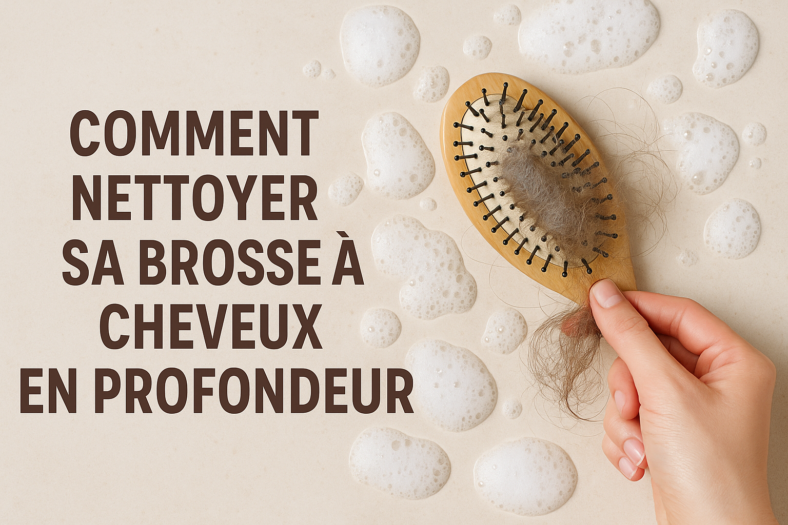 Brosse à cheveux avec des cheveux dessus la brosse et en bambou
