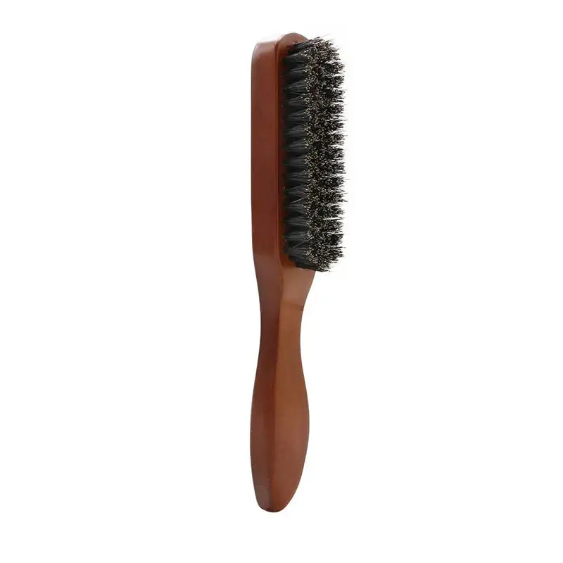 Brosse à barbe en poils de sanglier courbée - Marron.1