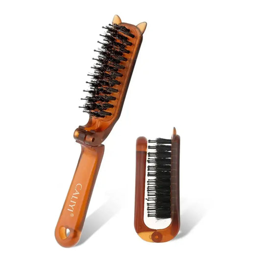 Brosse à cheveux de voyage pliable en poils de sanglier - Marron 2Pcs