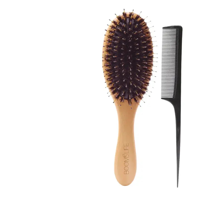 Brosse à cheveux Démêlant en bois et poils de sanglier antistatique - Brosse + peigne