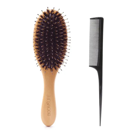 Brosse à cheveux Démêlant en bois et poils de sanglier antistatique