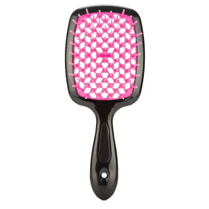 Brosse à cheveux lissante en nid d’abeille - Noir rose rouge