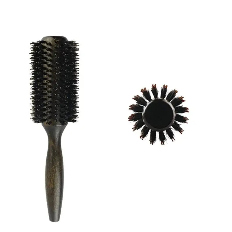 Brosse à cheveux ronde en poils de sanglier en bois - M