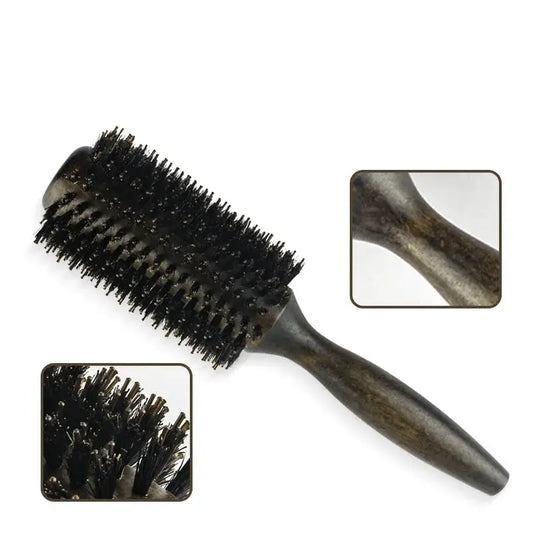 Brosse à cheveux ronde en poils de sanglier en bois
