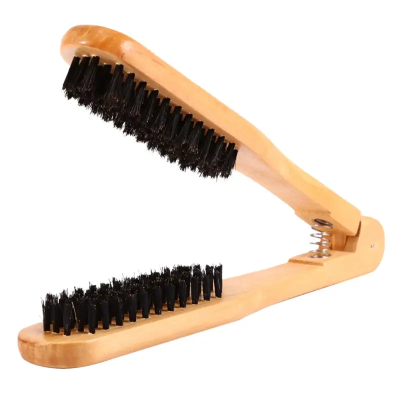 Double brosse de lissage à cheveux en bois antistatique - Bois
