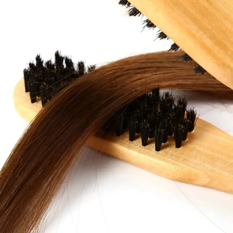 Double brosse de lissage à cheveux en bois antistatique - Bois